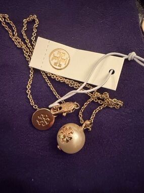 Tory Burch Gold-Tone Pearl Logo Drop Necklace